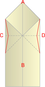 Step 7: Press in on the points marked C and D pushing the paper up a - Flying Fish Paper Airplane